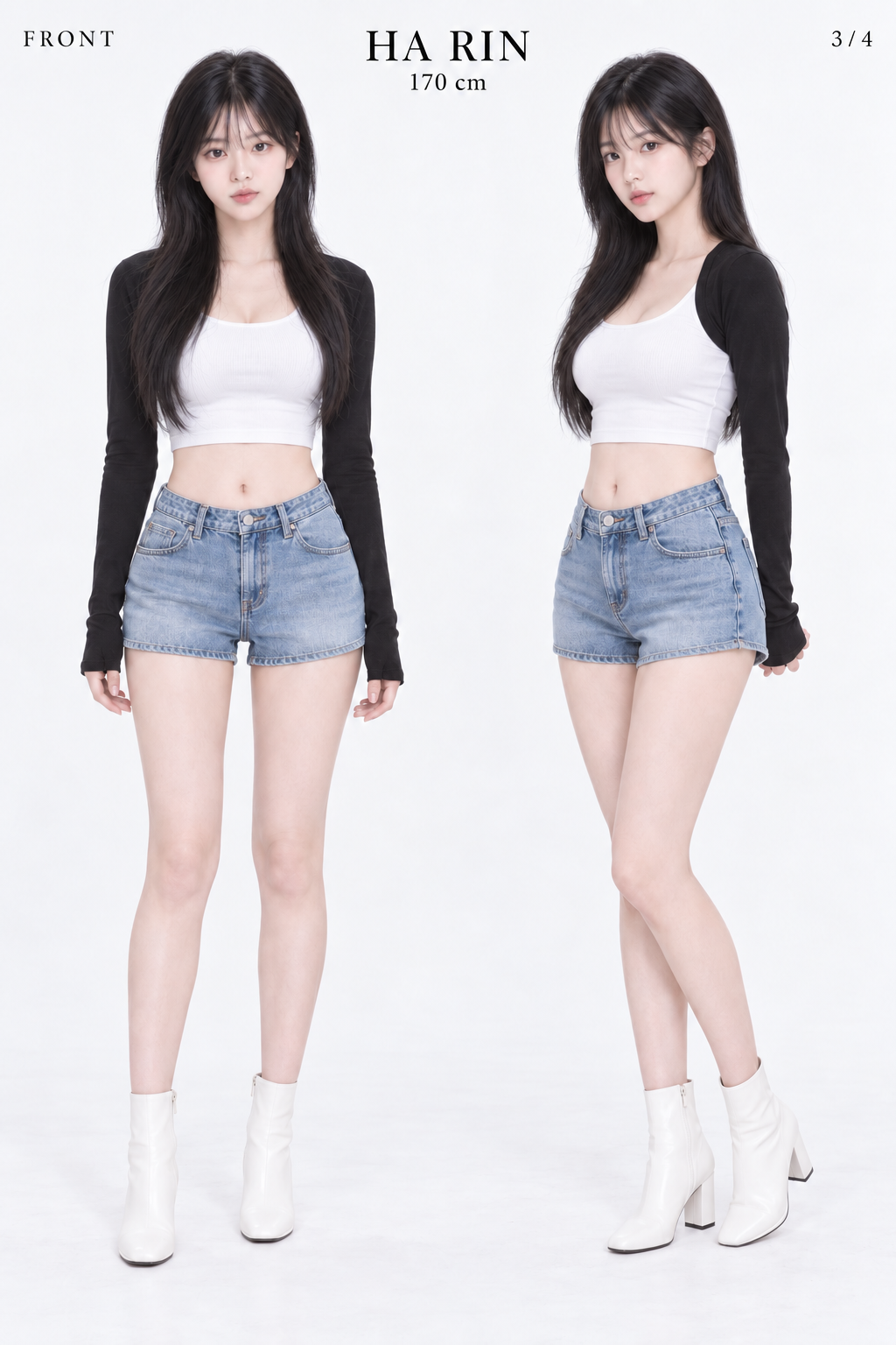 HA RIN front and three-quarter full-length studio photographs