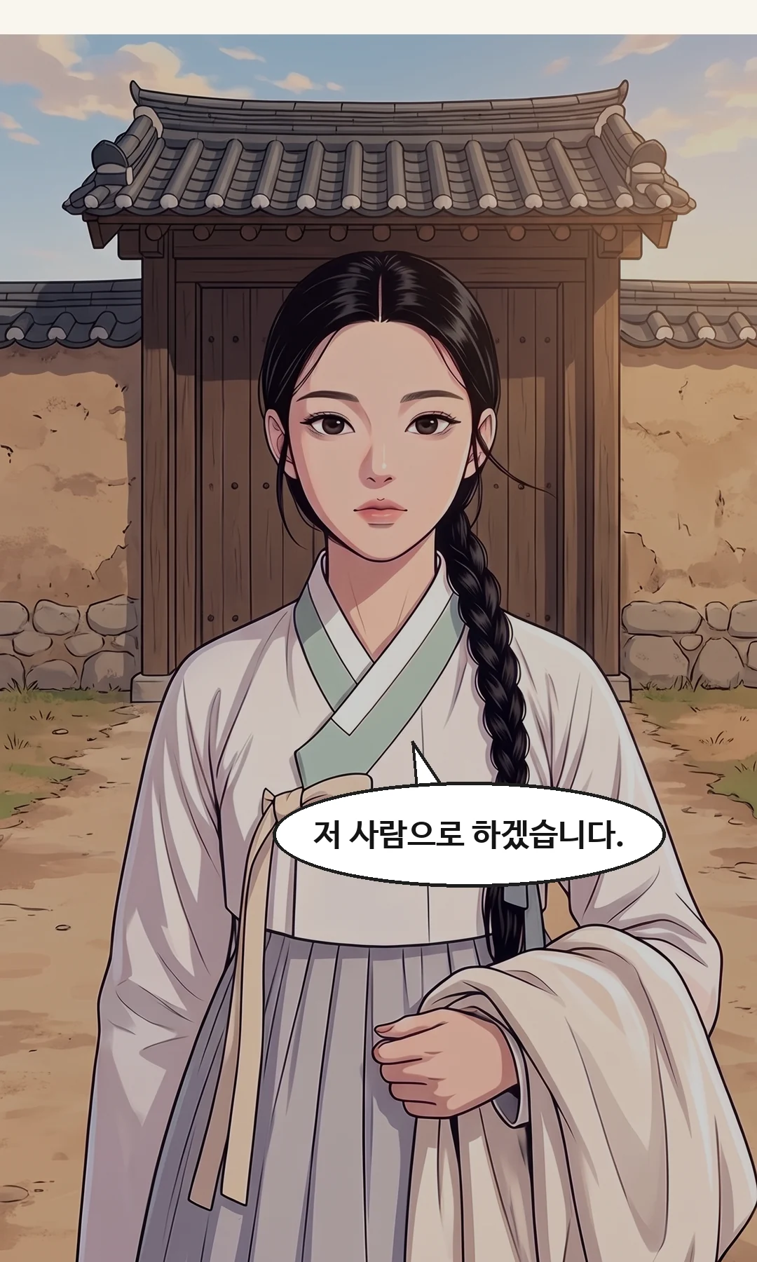 (신규) 저녁. 바깥에서 본 닫힌 윤가 대문. — 그날 저녁, 윤가의 대문은 닫힌 채였다.
