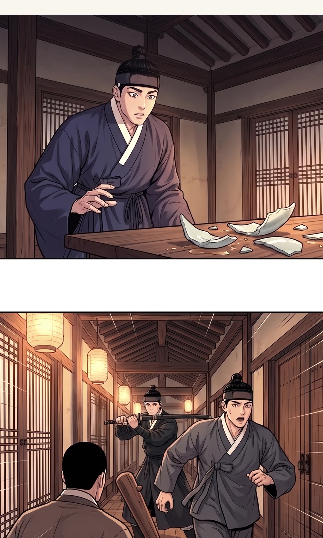 (신규 · 띠) 판서의 이름을 듣고도 흔들리지 않는 무진의 눈. / 복도에서 돌아보는 연화. 떨리지만 요청을 끝낸다. — 판서의 이름을 듣고도, 그 손은 풀리지 않았다. 연화 "저 사람, 놓아주지 마세요."