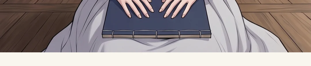 (new · memory) The table from Ep. 4 — two bowls at the same height. / (new) The two of them sitting in silence. The ledger on her lap. Neither speaks first. — Husband and wife take half each — the night she said that. For a long time neither of them spoke.