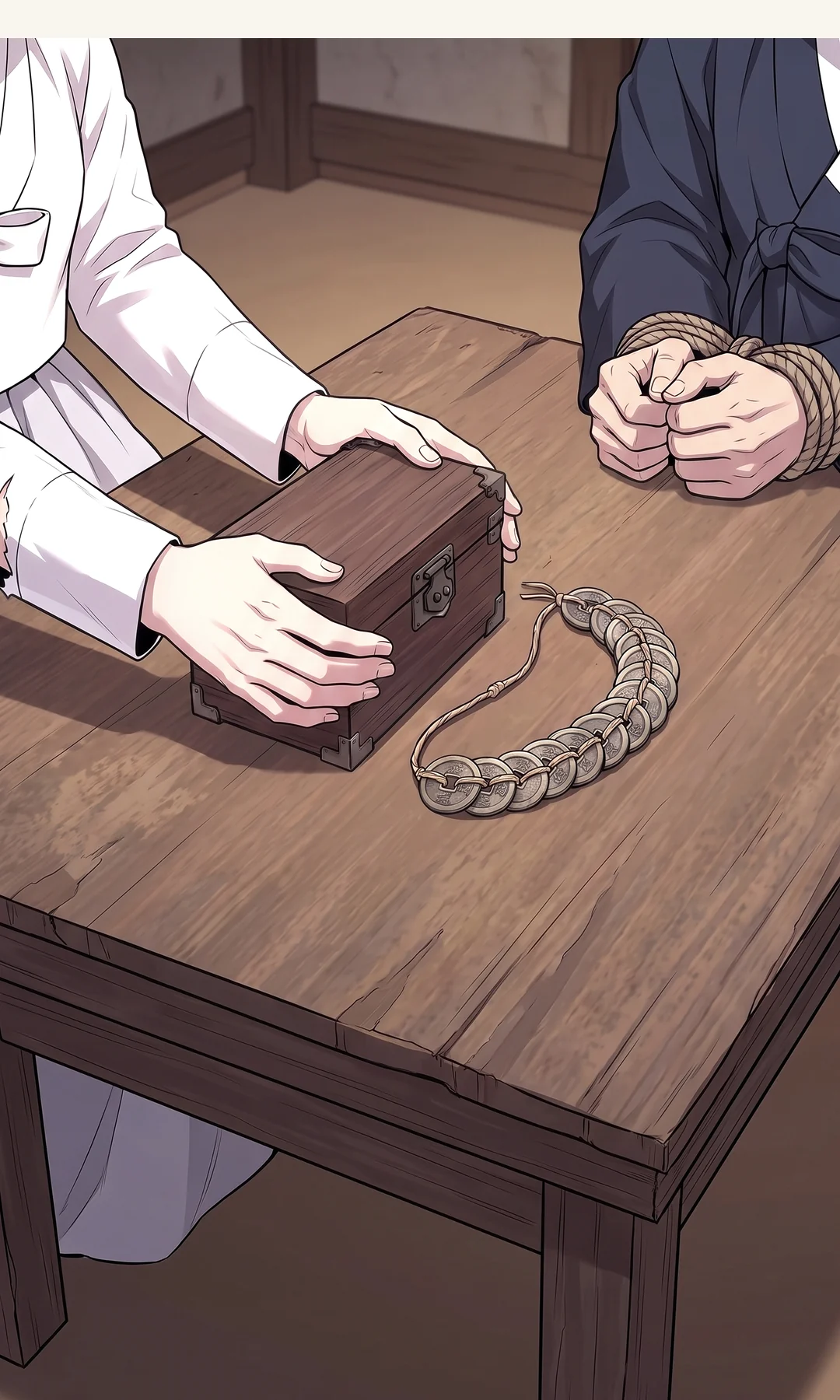 Composed — two short sentences. / Chaeryeong pulls out the pin and sets it on the table. A sneer — high, singsong. — Yeonhwa: "Give the pin back too. I never gave it to you." Chaeryeong: "You don't want the man, but you begrudge me this?"