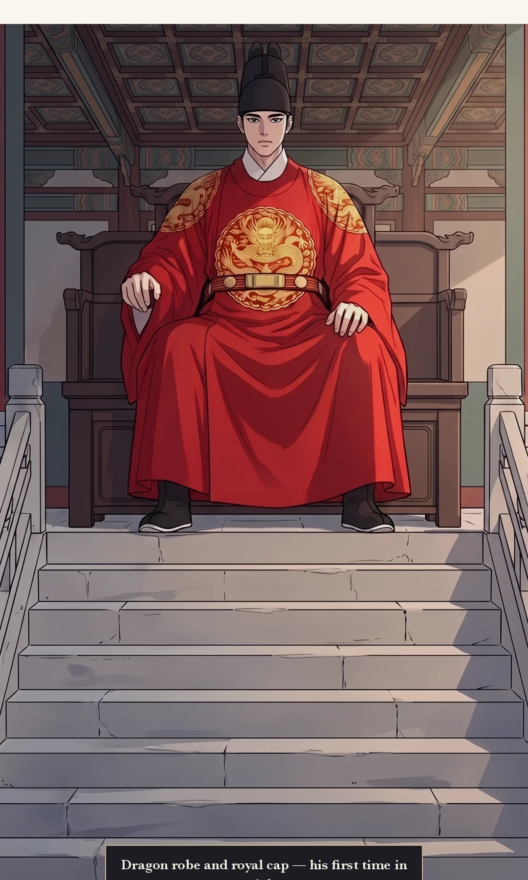 The storehouse keeper, held up by others, barely makes it in. Cloth wound round his forehead, one eye swollen. Breathless, but clear. — Storehouse keeper: "Lord Min's men tried to kill me."
