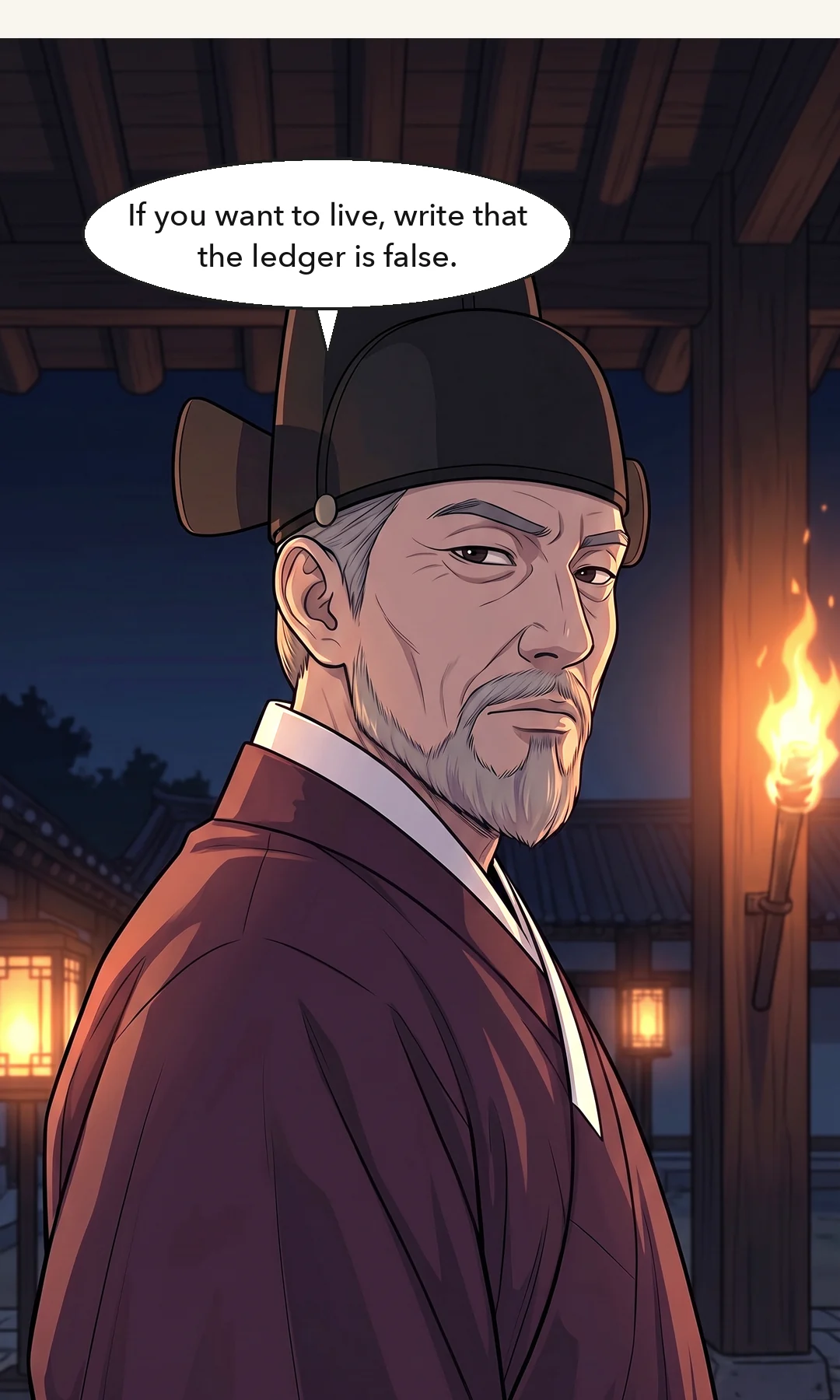 Taesik cannot answer at once. For the first time Yeonhwa's question stops him. / Taesik answers, thinking he is making the offence smaller. — Taesik: "I never said to kill her. I only locked the door."