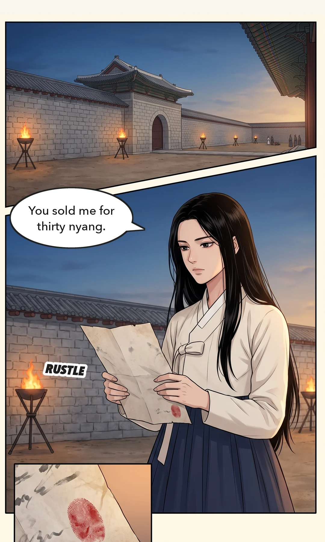A maidservant testifies. — Maidservant: "The mistress said not to open the door if you came." Maidservant: "Because he would have shut you in too."