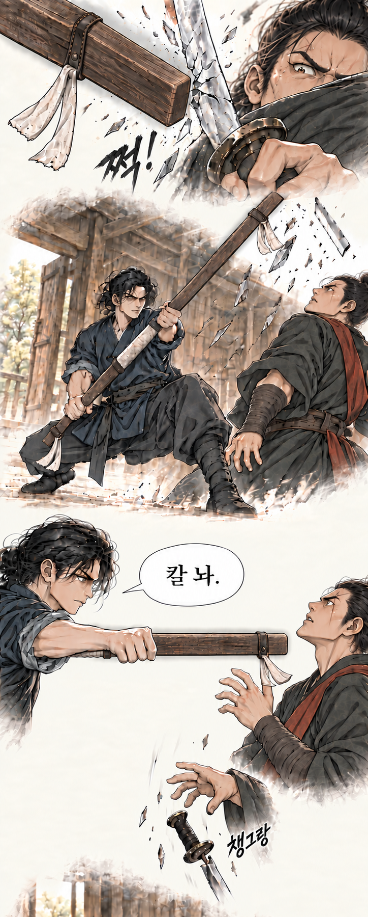 마교협객 1화 장면 P16. 대사: 칼 놔. 나무로…?