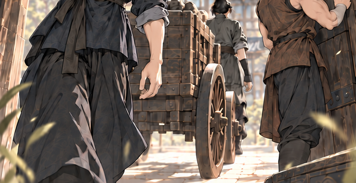 마교협객 1화 장면 P18. 대사: 더 있는데요. 아흔 냥. 우리가 일한 것만. (이어지는 그림 2)