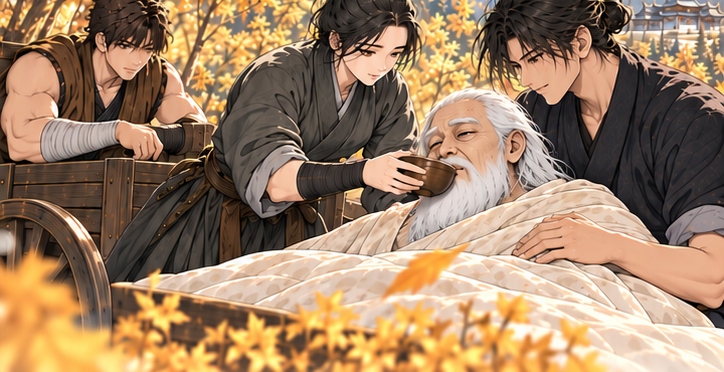 마교협객 1화 장면 P21B. 대사: …살려 줬구나. 천하제일의 무공을 전해 주마. 이 빚은 갚겠다. 보답은 됐어요. 어르신, 숨부터 돌리세요. (이어지는 그림 2)