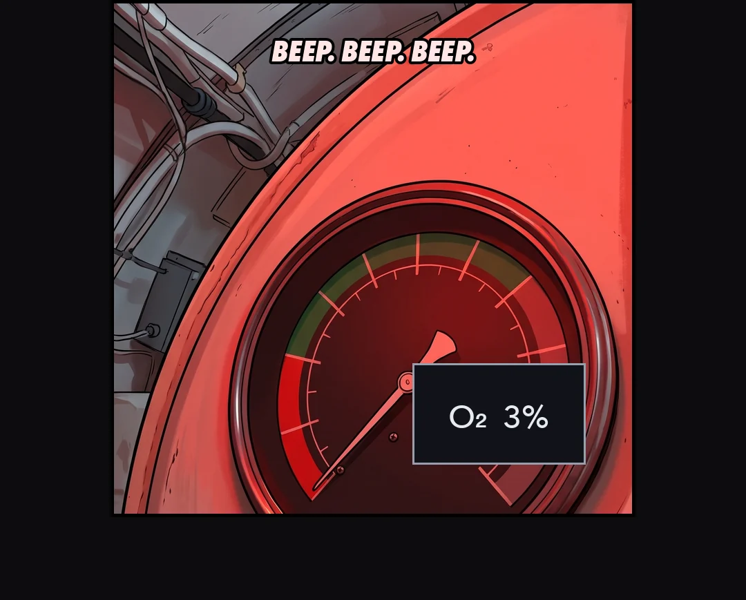 The oxygen gauge. O₂ 3%.