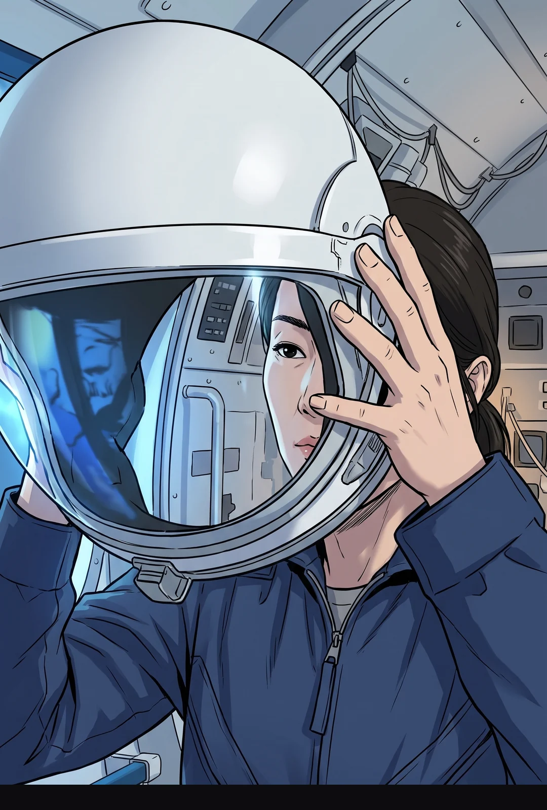 헬멧을 벗는 한별.