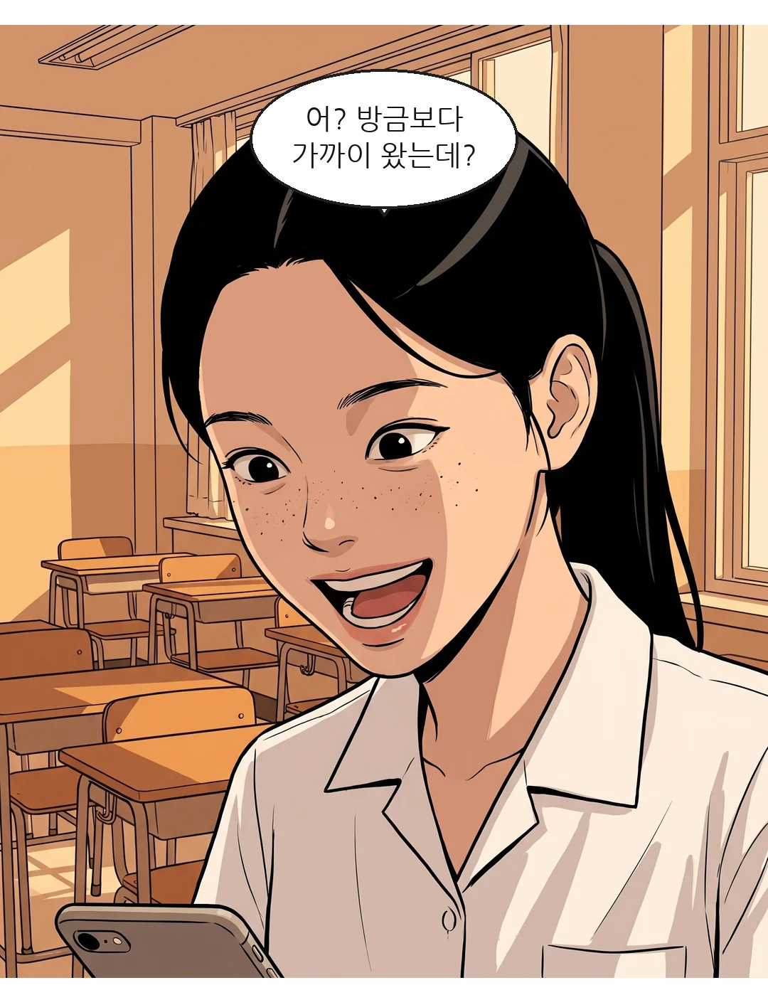 보람이 재미있어하며 말한다 — 어? 아까보다 가까운데? — 보람: 어? 방금보다 가까이 왔는데?