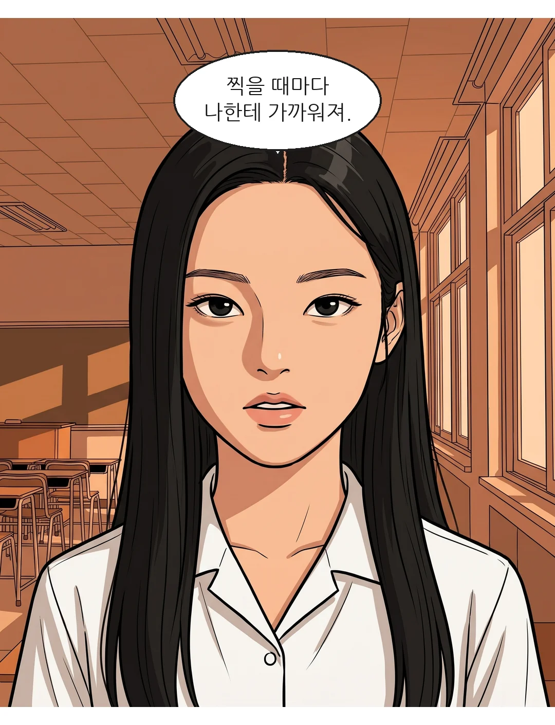 예나가 사진을 찍을 때마다 형체가 자신에게 다가온다는 규칙을 알아챈다. — 예나: 찍을 때마다 나한테 가까워져.