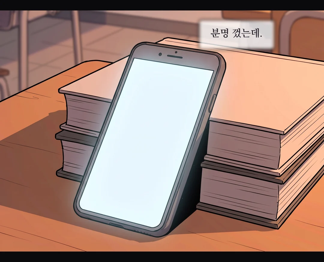 예나의 손이 닿기도 전에 잠긴 폰이 저절로 켜진다. — 예나: 분명 껐는데.
