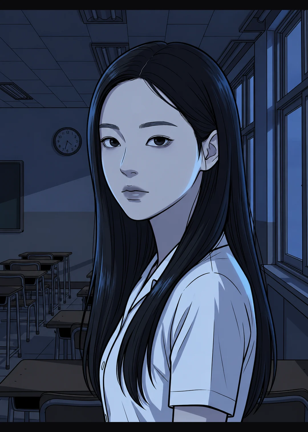 예나를 닮은 존재가 돌아본다. 피부는 차가운 청회색이고 눈빛에는 생기가 없다.